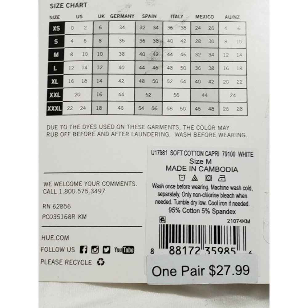 HUE White Cotton Capri EDV Leggings Size Medium (8-10) U1798179100 - Picture 4 of 4